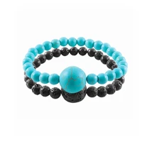 6mm black lava stone blue bracelets stone yoga beaded handmade elastic bangles for men women charm jewelry