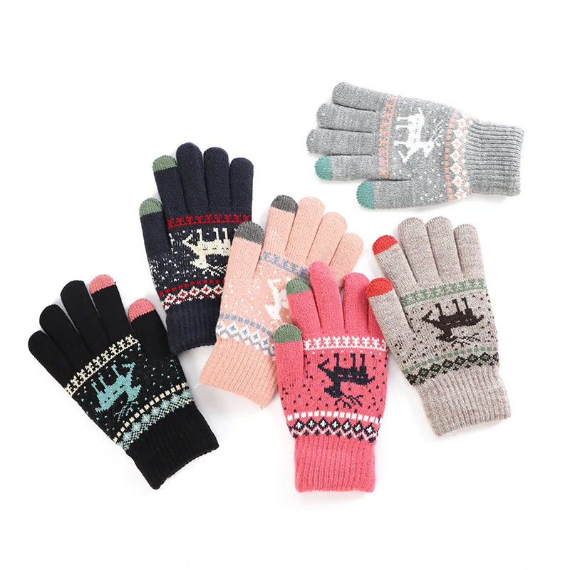 

Warm Gloves Autumn Winter New Thickened Knitted Christmas Elk Pattern Unisex Cute Gloves Touch Screen Fashion Couple Gloves