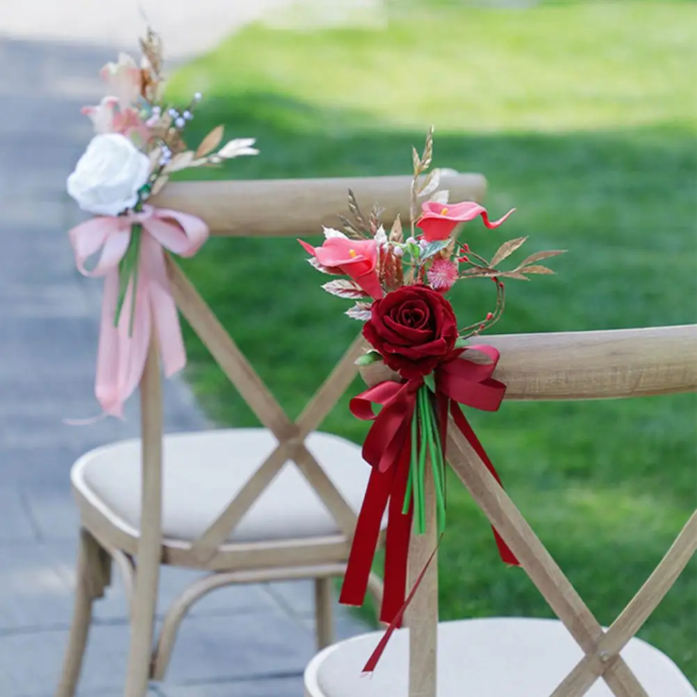

Chair Sashes Artificial Flowers Tie Seat Knot Cover Back Rose Belt Bow For Hotel Banquet Wedding Party Events Dining Decoration