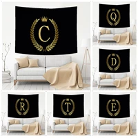 black golden crown letter tapestry art printing art science fiction room home decor cheap hippie wall hanging