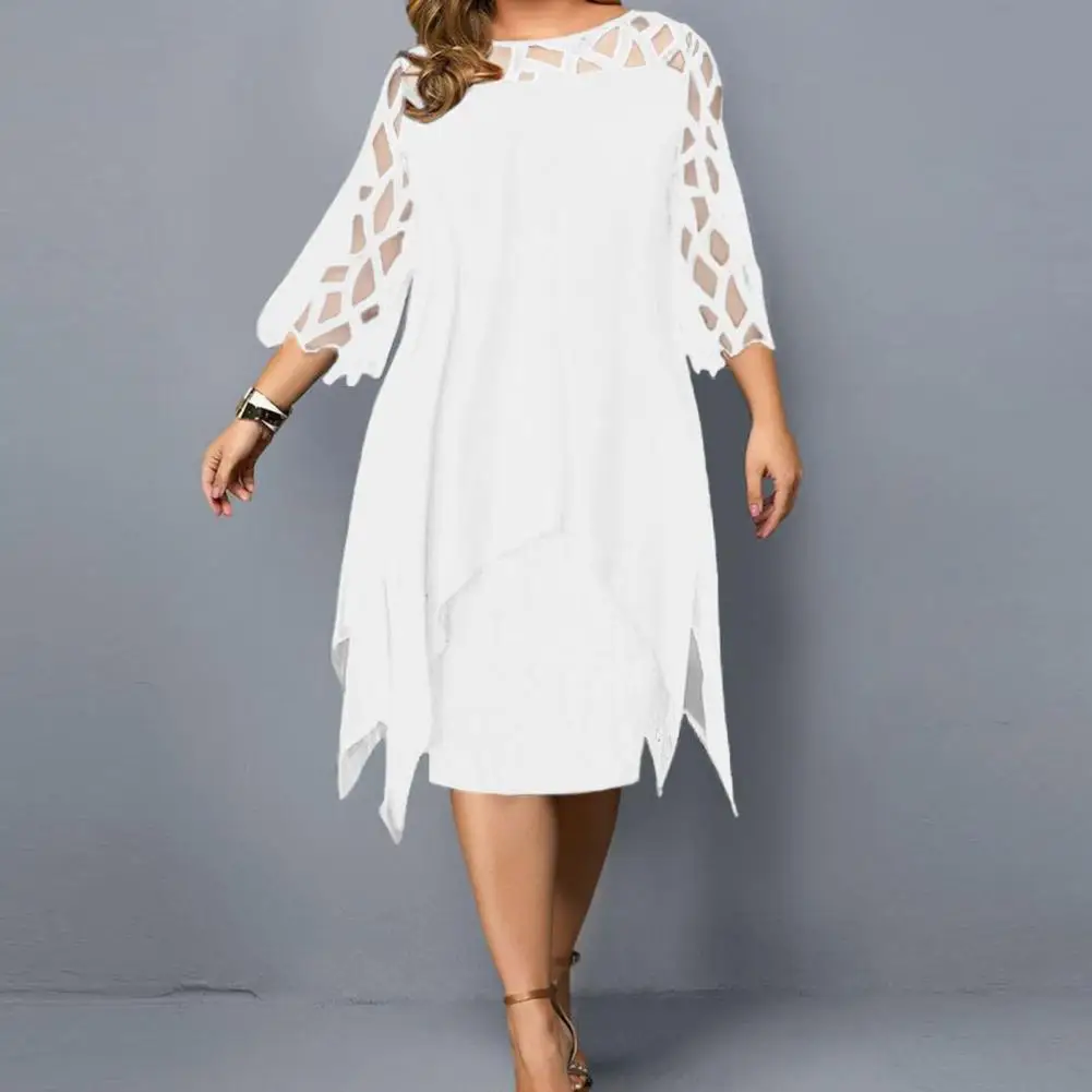 

Summer Elegant Casual Women Dress For Women 2022 Solid Color O Neck Hollow Out Plus Size Evening Dress for Banquet