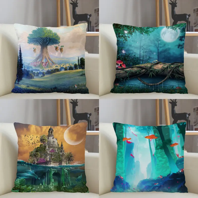 

Musife Fantasy Forest Tree Pillowcase Custom Square Pillow Cover Case Zipper Pillowcase 35X35,40x40,45x45cm Drop Shipping 12.15