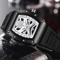 luxury top brand watch for men diamond skull chronograph wristwatch calendar window quartz tonneau male clock reloj hombre