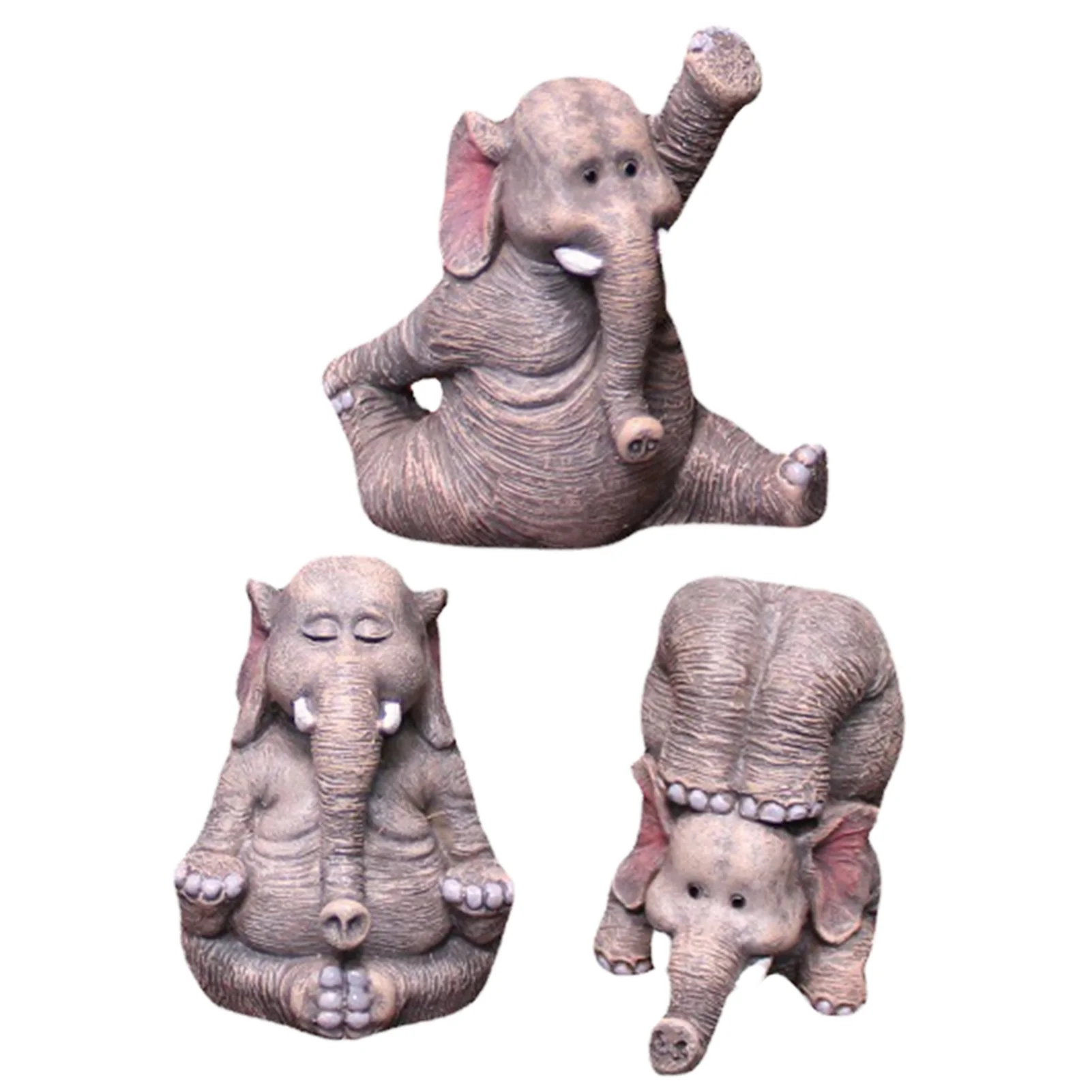 

New Hot Resin Animal Elephant Figurine 3 PCS Resin Realistic Color Creative Postures for Family Indoor and Outdoor