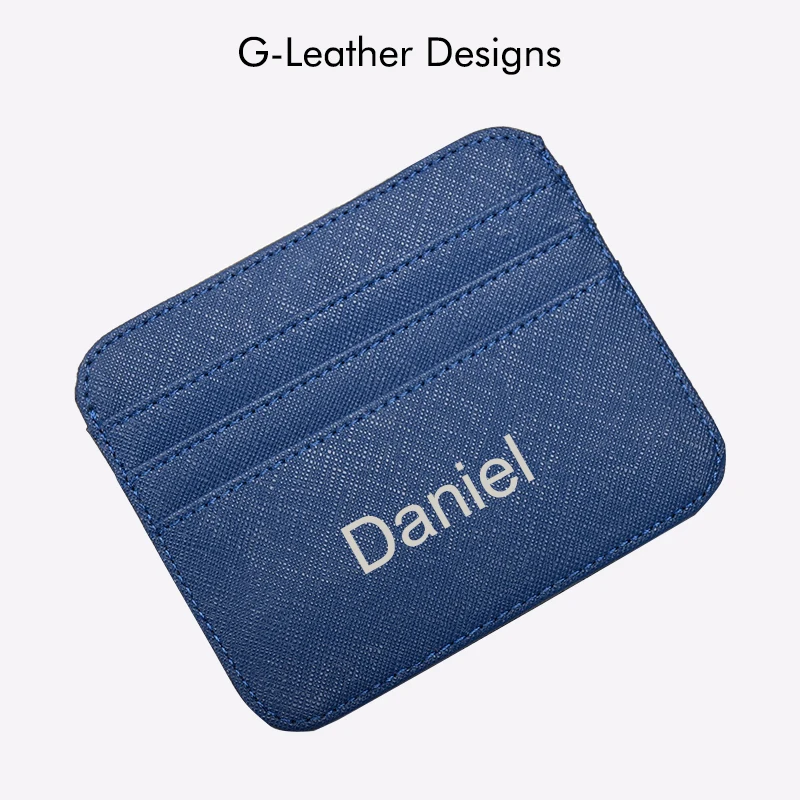 

Fashion Cow Spilt Leather Card Holder Saffiano Leather Credit Card Cases RFID Blocking With 7 Card Slots Custom Initials Name