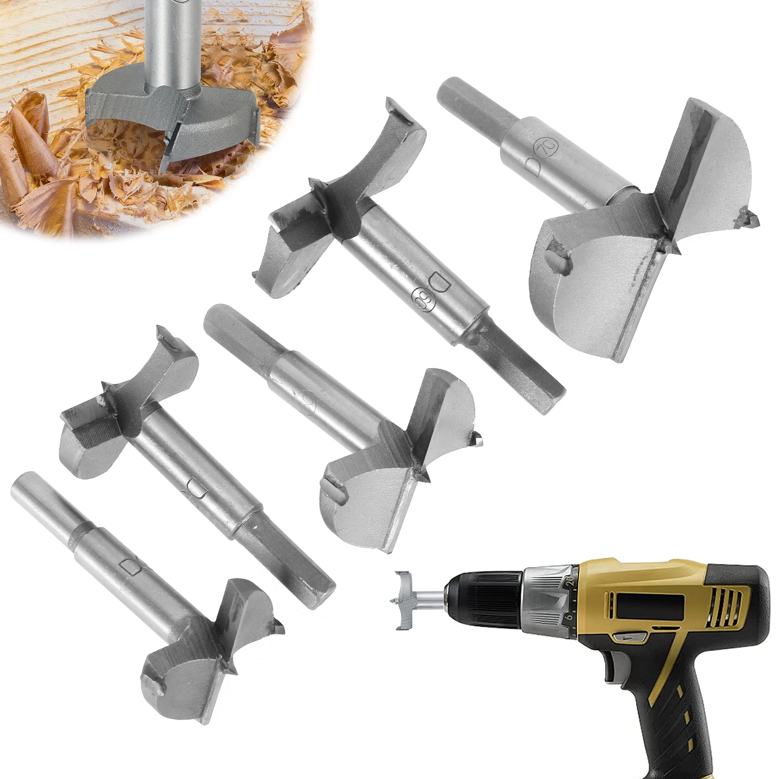 

5Pc Hinge Hole Drill Bit 40/45/50/60/70mm Carbide Hinge Cutter Hole Saw Auger Opener Cabinet Hinge Installation Woodworking Tool