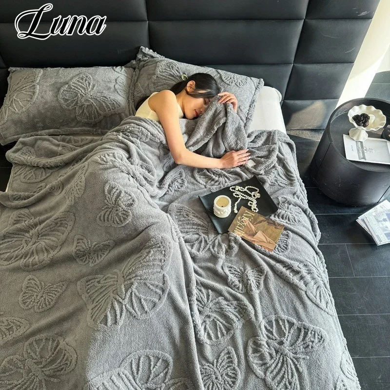 2024 жаккардовые одеяла с бабочками для кровати теплое зимнее Флисовое одеяло
