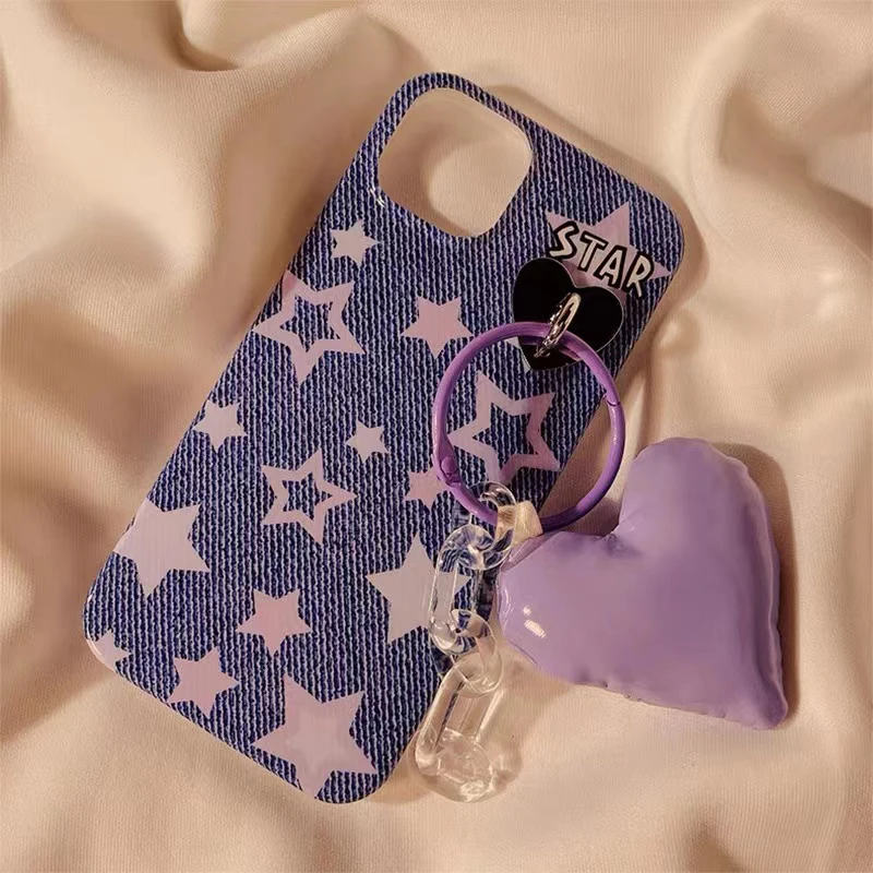 

Korean Star Heart Phone Chain INS Phone Case for IPhone14 13 12 11Pro Max X XS XR Japanese Vintage Full Coverage Drop Resistant