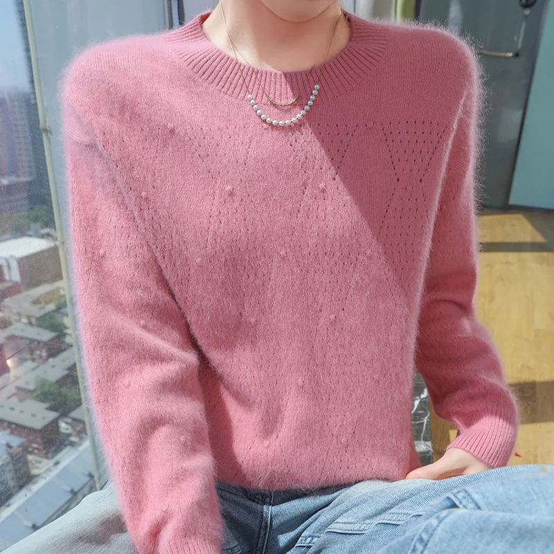 DjzDsm Женский топ из 100% норки и кашемира повседневный свитер с круглым вырезом