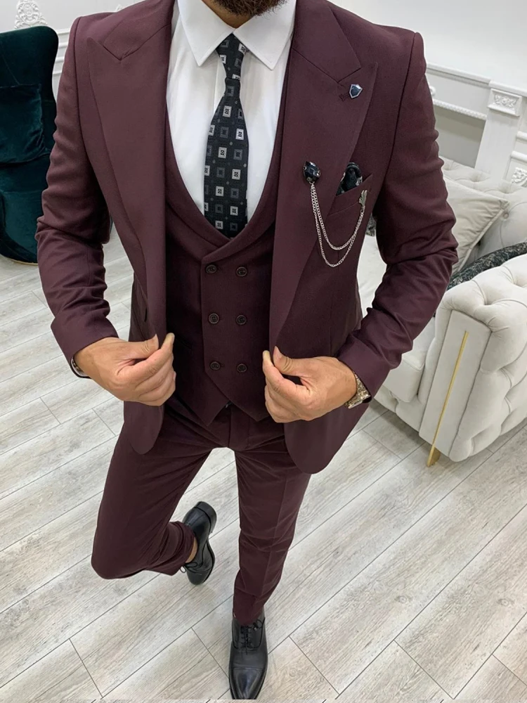 2022 New Beige Men's Suit Formal Business Lapel Slim Groomsmen Wedding Custom 3 Pieces (Blazer + Vest + Pants)