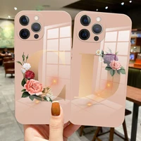 diy custom surname letter flower fashion phone case for iphone 11 pro max 7 8 plus 11 pro 11 se 20 luxury light pink glass cover