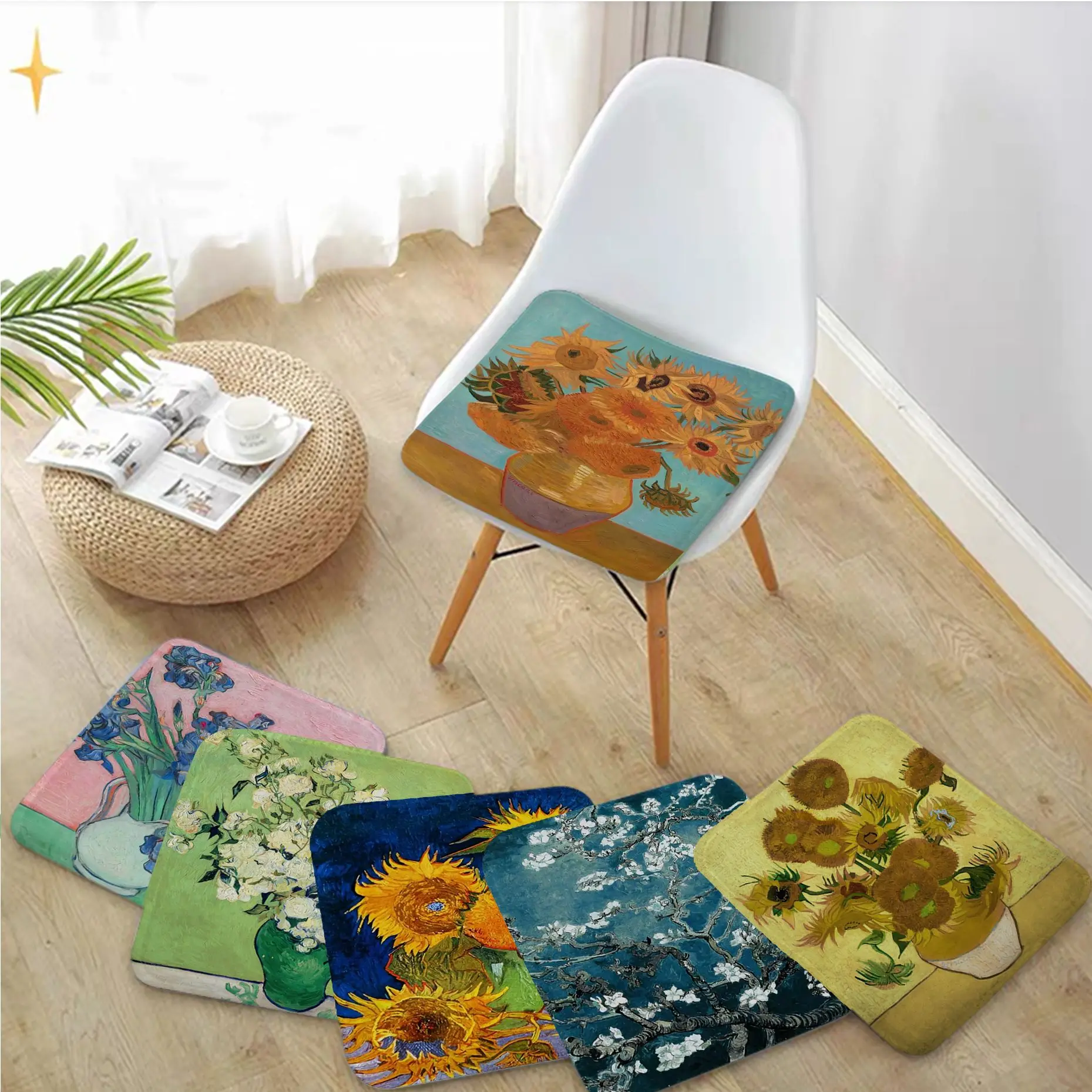 

Van Goghs Flower Famous Print Decorative Plush Cushion Home Back Cushion Soft Comfortable 50x50cm Seat Mat