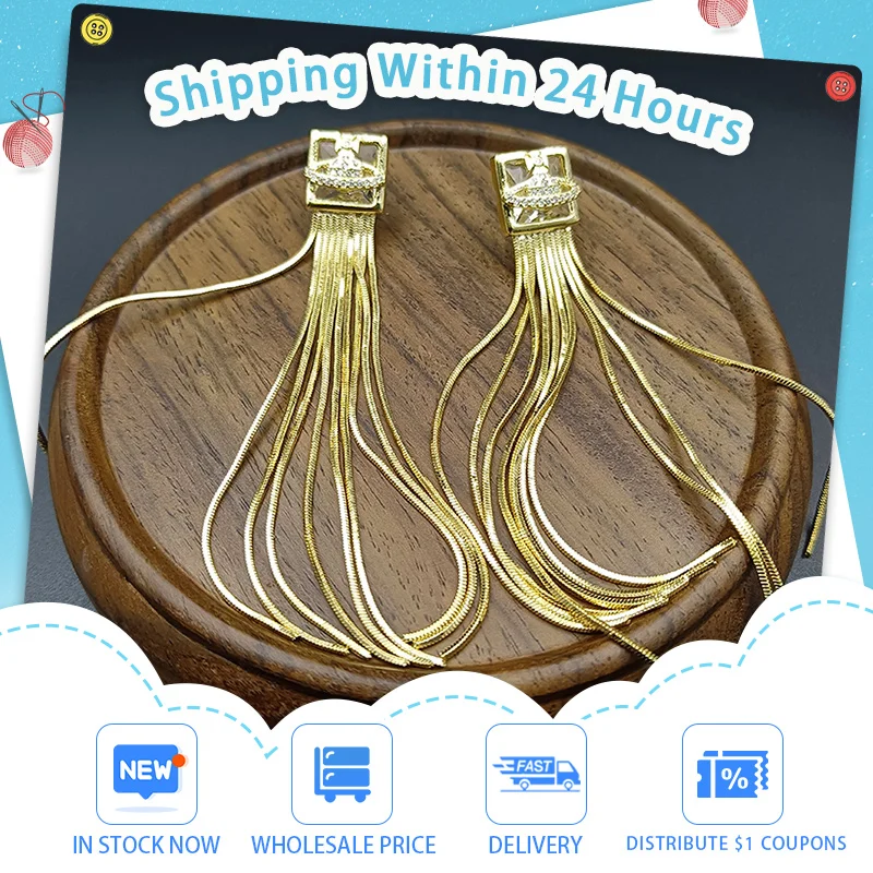 

JICAI Luxury Cubic Zircon Long Tassel Earrings For Women Bridal Dangle Earrings Full Rhinestone 2023 New Party Earring Wedding