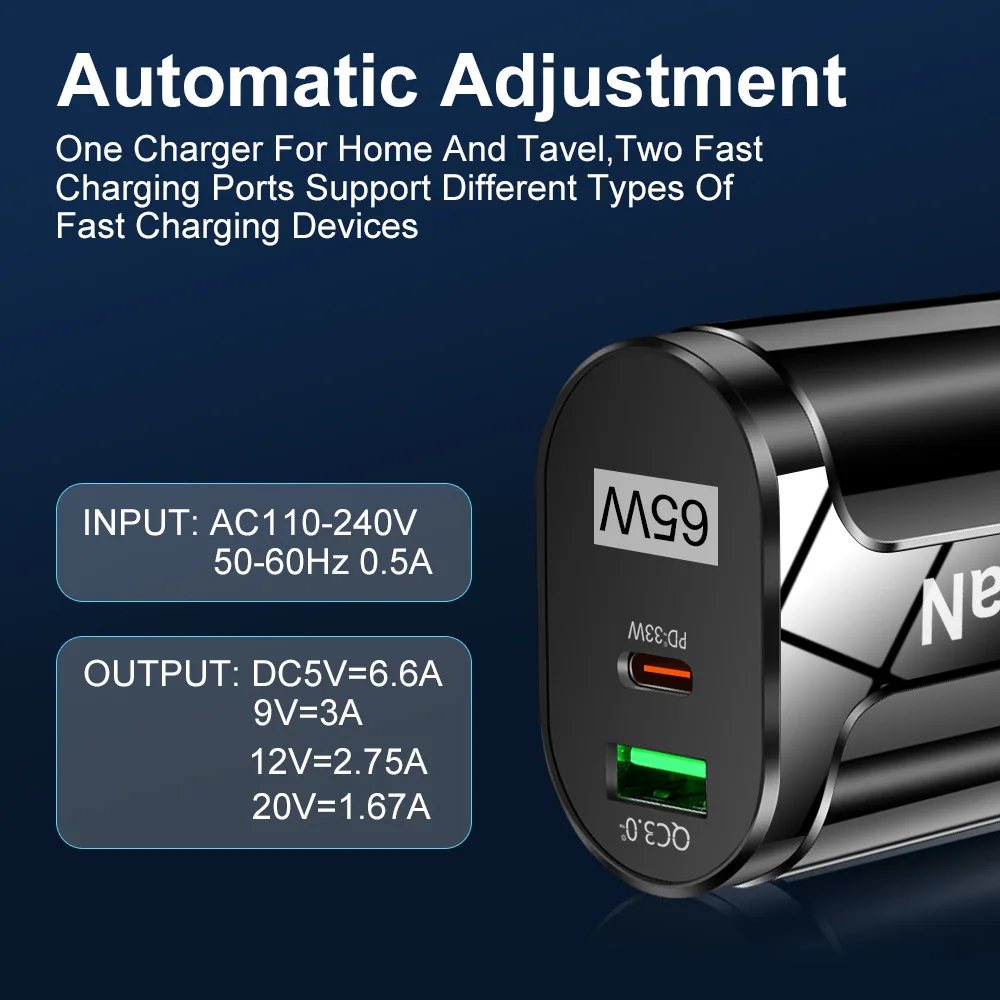 Сетевое зарядное устройство GaN с USB Type-C 65 Вт PD 3 0