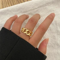 new fashion vintage gold silver color cuban chain link rings for women hip hop geometric finger ring fashion jewelry gifts