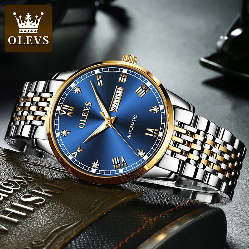 OLEVS Mens Watches Top Brand Luxury Gold Case 2022 New Mechanical Watch Men Clock Luminous Waterproof Belt Week Calendar 6602