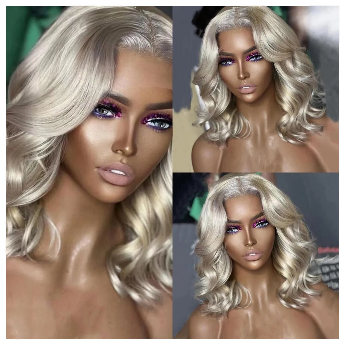 

Ash Blonde 13X4 Lace Fronrt Human Hair Wigs Short Body Wave Glueless Baby Hair Pre Plucked Bleached Rnots Hd Transparent Natural