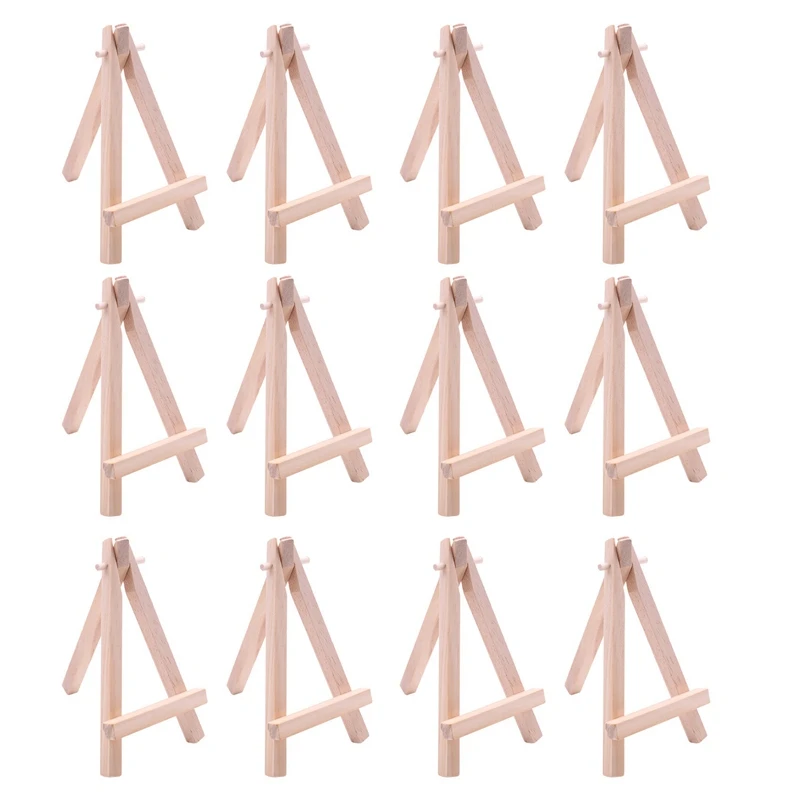 

12 Pack 5 Inch Mini Wood Display Easel Natural Wooden Tripod Holder Stand For Displaying Small Canvases And Photos