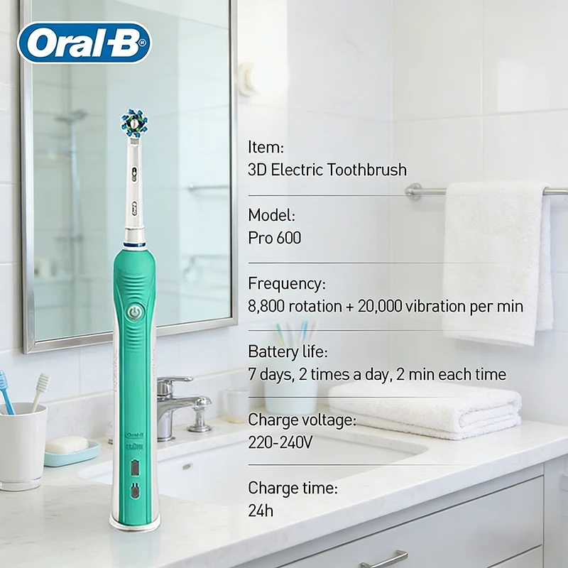 Фото Электрическая зубная щетка Oral-B D16 для взрослых с портативным 2-минутным таймером, перезаряжаемая, с вращающимися мягкими щетинками для ухода за полостью рта №1