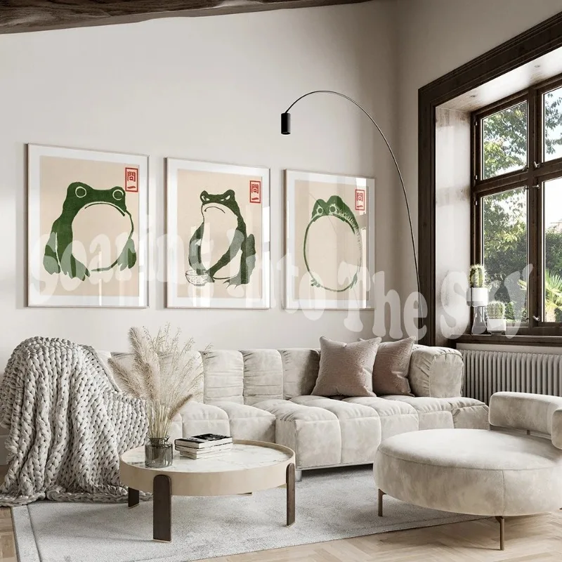 3pcs Japanese Matsumoto anime Frog Poster Vintage Ukiyo-e Print Painting Wall Art Living Room Bedroom Decor