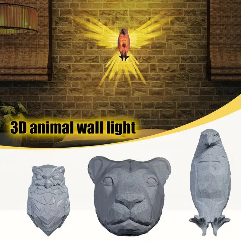 

3D Animal Resin Wall Lamp Vintage Sconce Lamp Living Room Restaurant Bar Loft Art Decoration Lamp Creative Owl Lion Wall Light