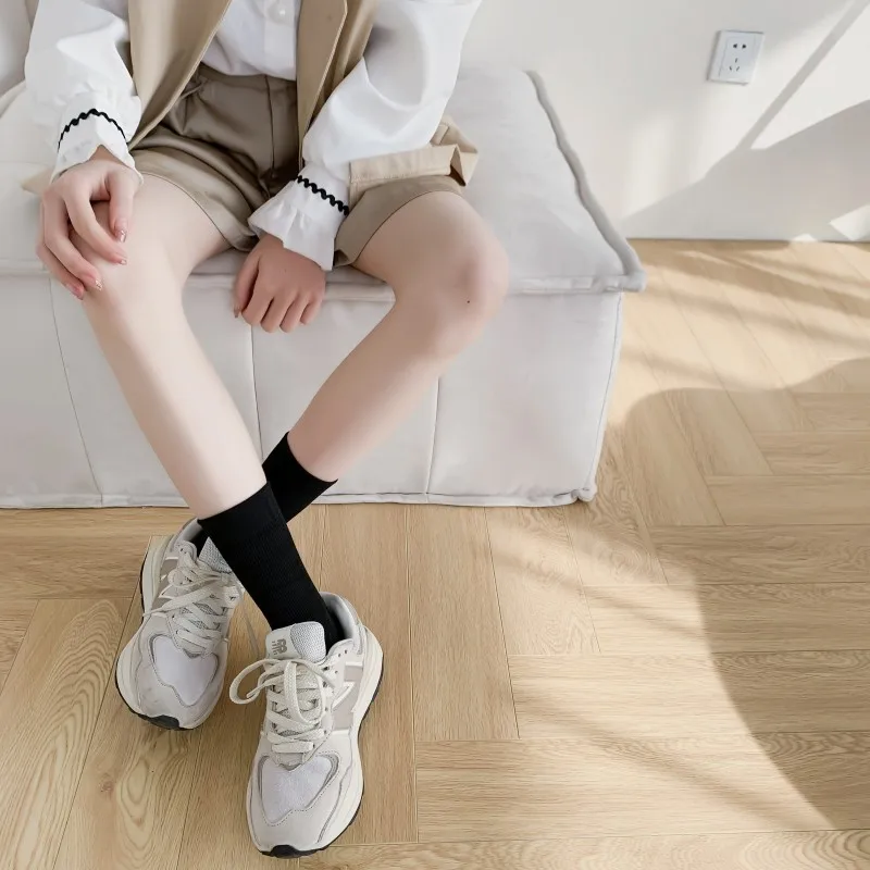 Simple New White Cotton Women's Socks Set 10 Pairs High-Quality Soft Solid Color Spring Autumn Casual Thin Cotton Socks
