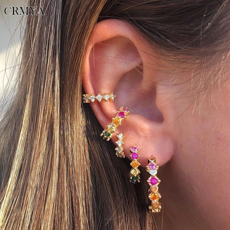 

CRMYA Gold Silver Filled Hoop Earrings For Women Color CZ Zircon Circle Ear Cuff Piercing Stud Earrings 2022 Jewelry Wholesale