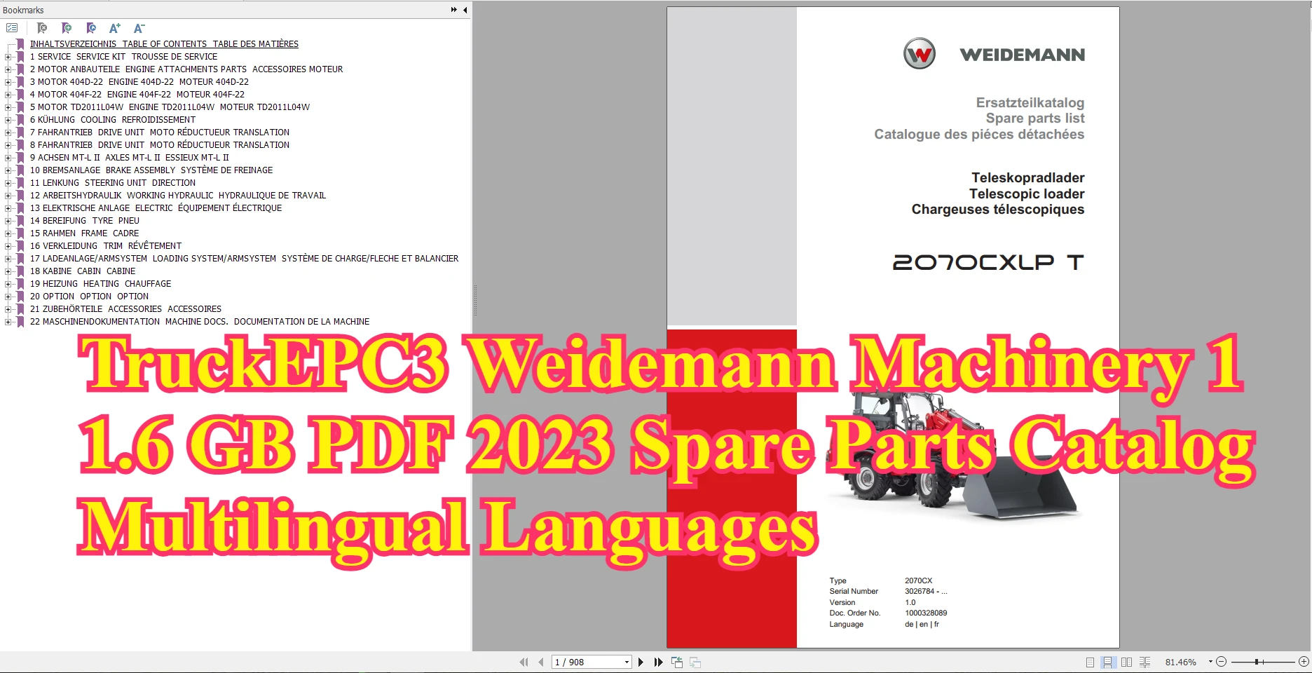 Фото TruckEPC3 Weidemann Machinery 11,6 ГБ PDF 2023, каталог запасных частей, многоязычные языки №1