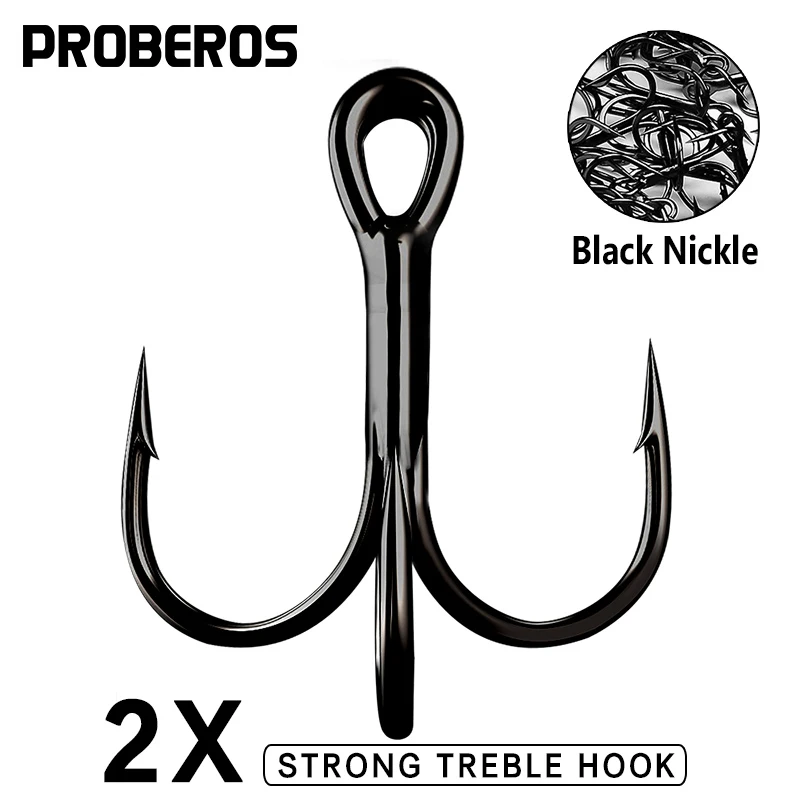 

PROBEROS 10pcs/lot Saltwater Fishing Hook 1-2-4-6-8-10-12-2/0-3/0-4/0 High-Carbon Steel Fishhook High Strength Treble Hook Black