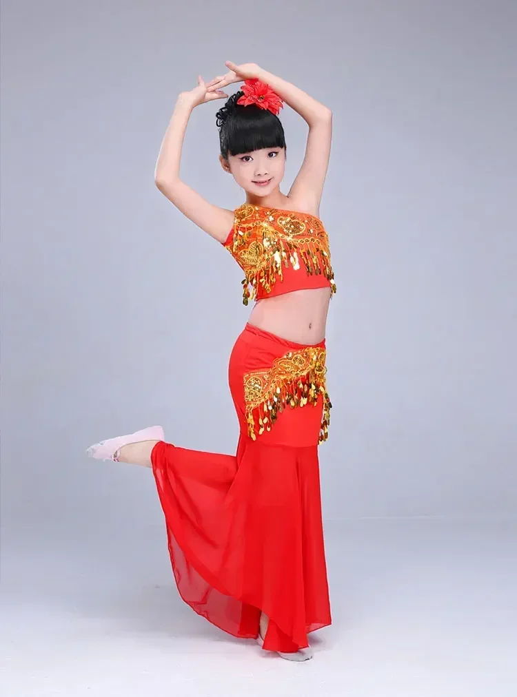 Детское традиционное индийское платье костюм для танца живота с блестками