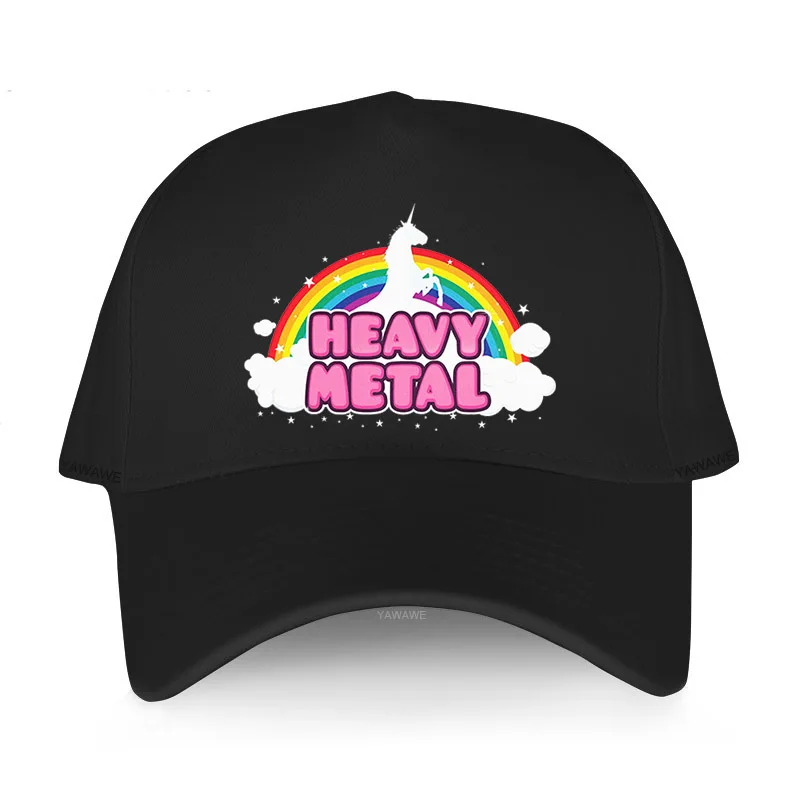 

DEATH METAL Funny Unicorn Rainbow Mosh Parody Men cotton black hat Go To Hell Interesting Design Cartoon Printed Baseball Caps