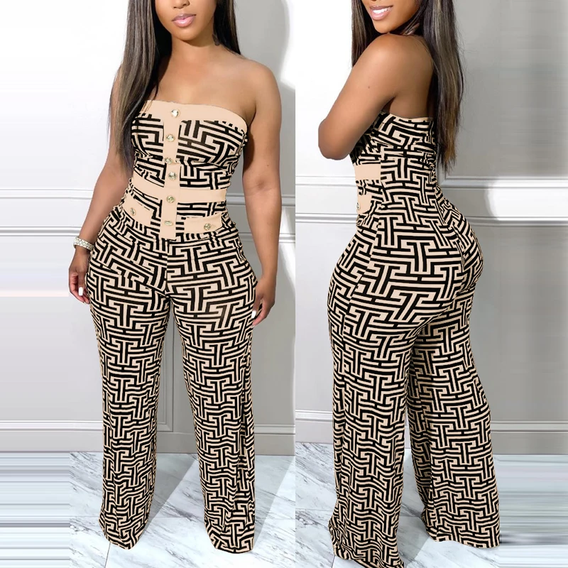 

Женский элегантный комбинезон без бретелек с принтом, осень 2022