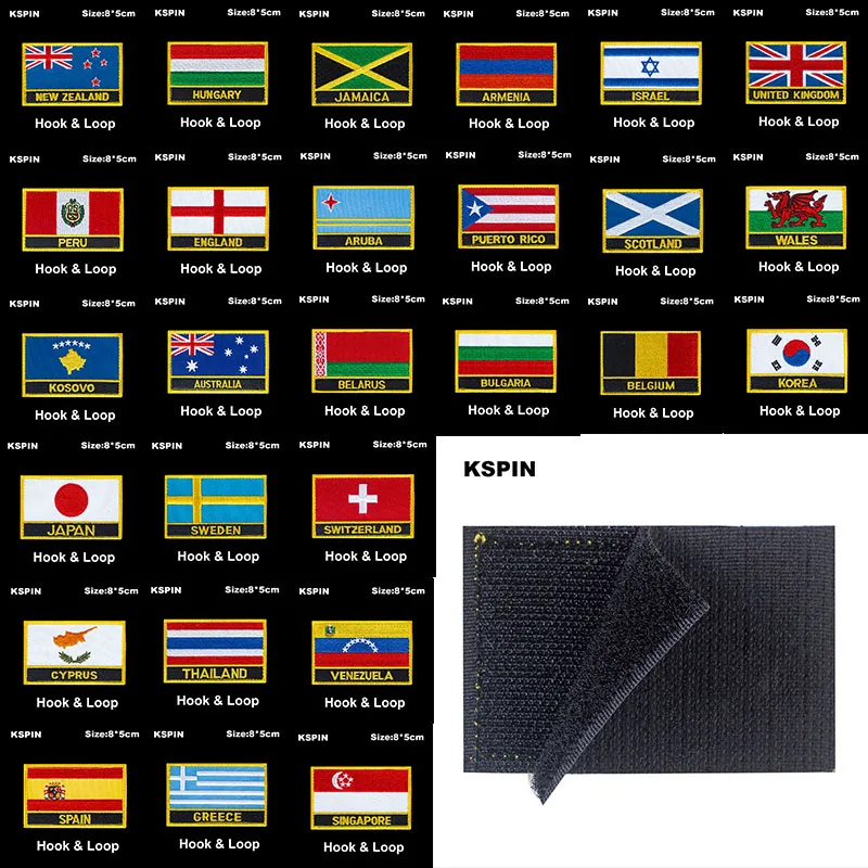 

National Flag Patch Hook Loop Egypt Ireland Australia Brazil Belarus Badges Armband 3D Stick on Jacket Backpack Stickers