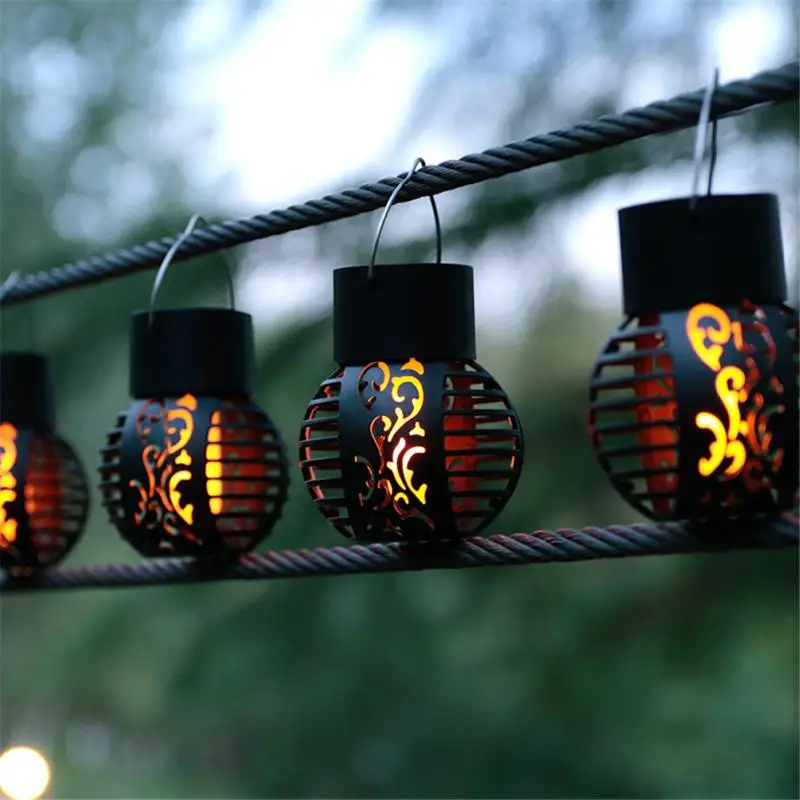

Solar Simulation Flame Light Outdoor Waterproof Hollow Ball Chandelier Lights Intelligent Control Hanging Lamp For Home Garden