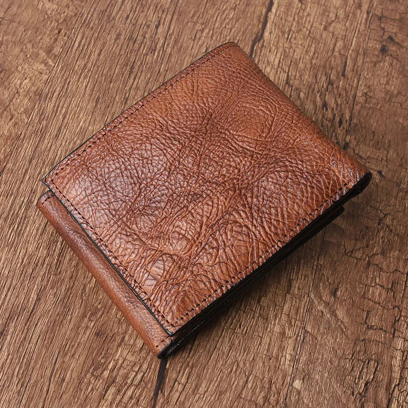 Vintage high-quality genuine leather men's women's wallet casual simple luxury soft natural real cowhide card holder coin purse
