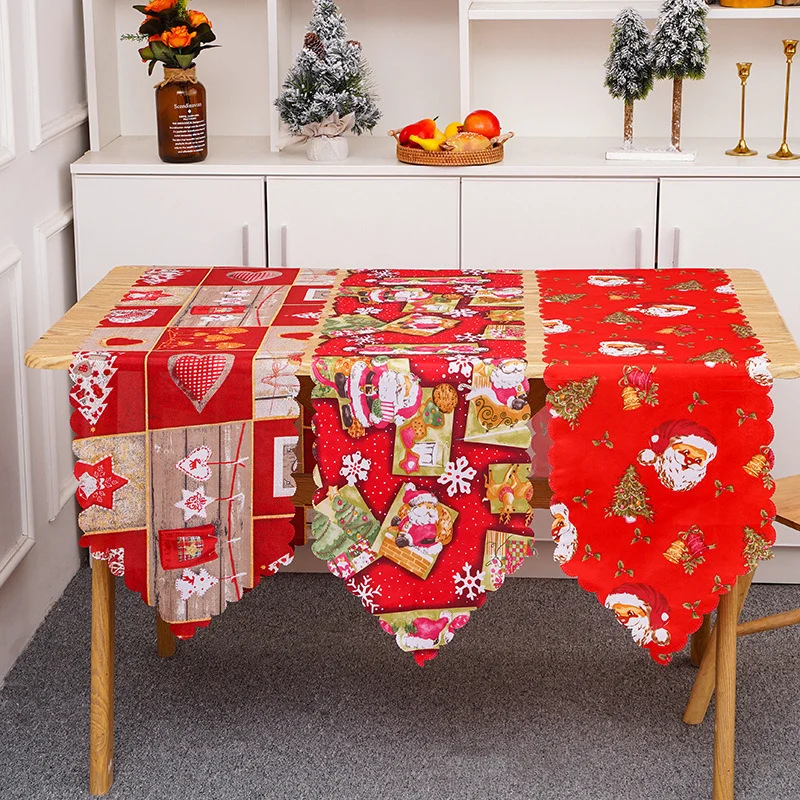 

180x35CM Christmas Table Runner Christmas Tree Snowflake Santa Claus Printed Tablecloth Party Dining Table Runner Cover