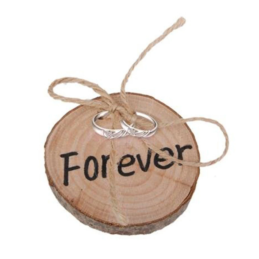 

ANGRLY Vintage Rustic Ring Bearer Pillow Nature Wood Slice Box for Engagement Event Supplies Jute Rope Wedding Decoration