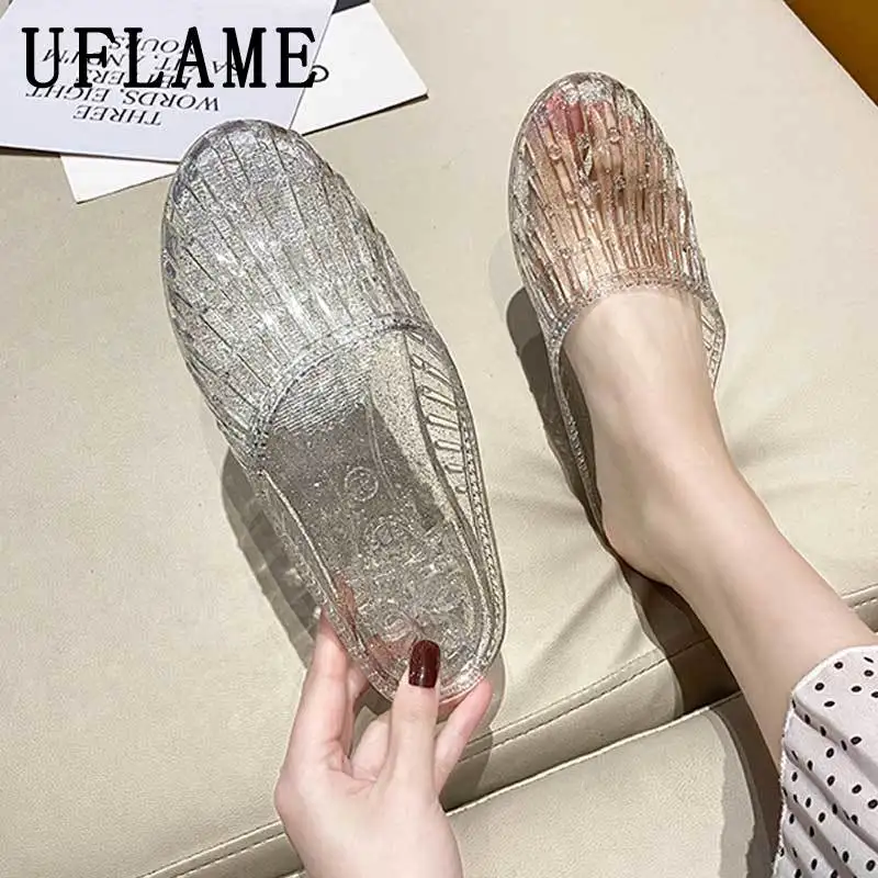 

Women Slides Summer Non-slip Crystal Jelly Shoes New Home Toe Flat Slippers Outdoor Female Beach Sandals Slip-on Shoes Sandalias