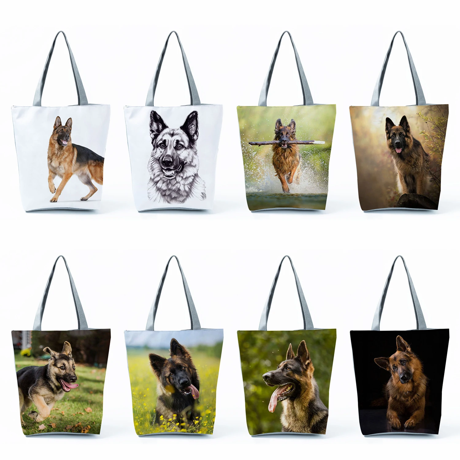 

German Shepherd Dog Animal Print Fashion Portable Beach Travel Women Shoulder Bag Eco Reusable Tote Female Shopper Bag Outdoor