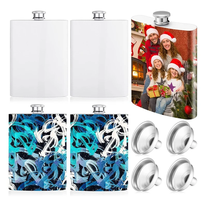 

4 Pcs Sublimation Flasks Parts With Metal Cap And Leakproof Funnel 8 Oz Stainless Steel Flasks Groomsmen Flask Containers