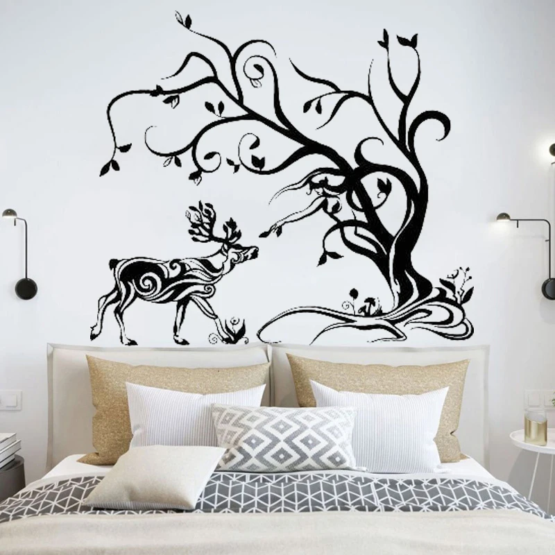 

Trees Wall Sticker Deer Vinyl Decal Forest Plants Home Decor Creative Branch Art Mural Bedroom Living Room Decoration Natural
