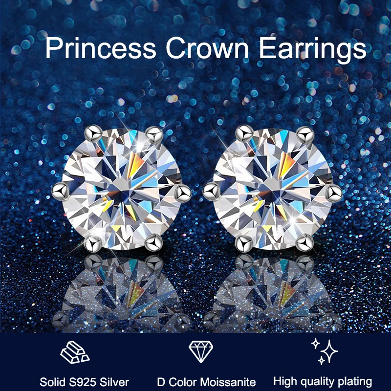 

Round Studs D Color 8.0MM Moissanite Diamond Simple Six Claw Earrings For Ladies Classic 925 Sterling Silver Engagement Gift