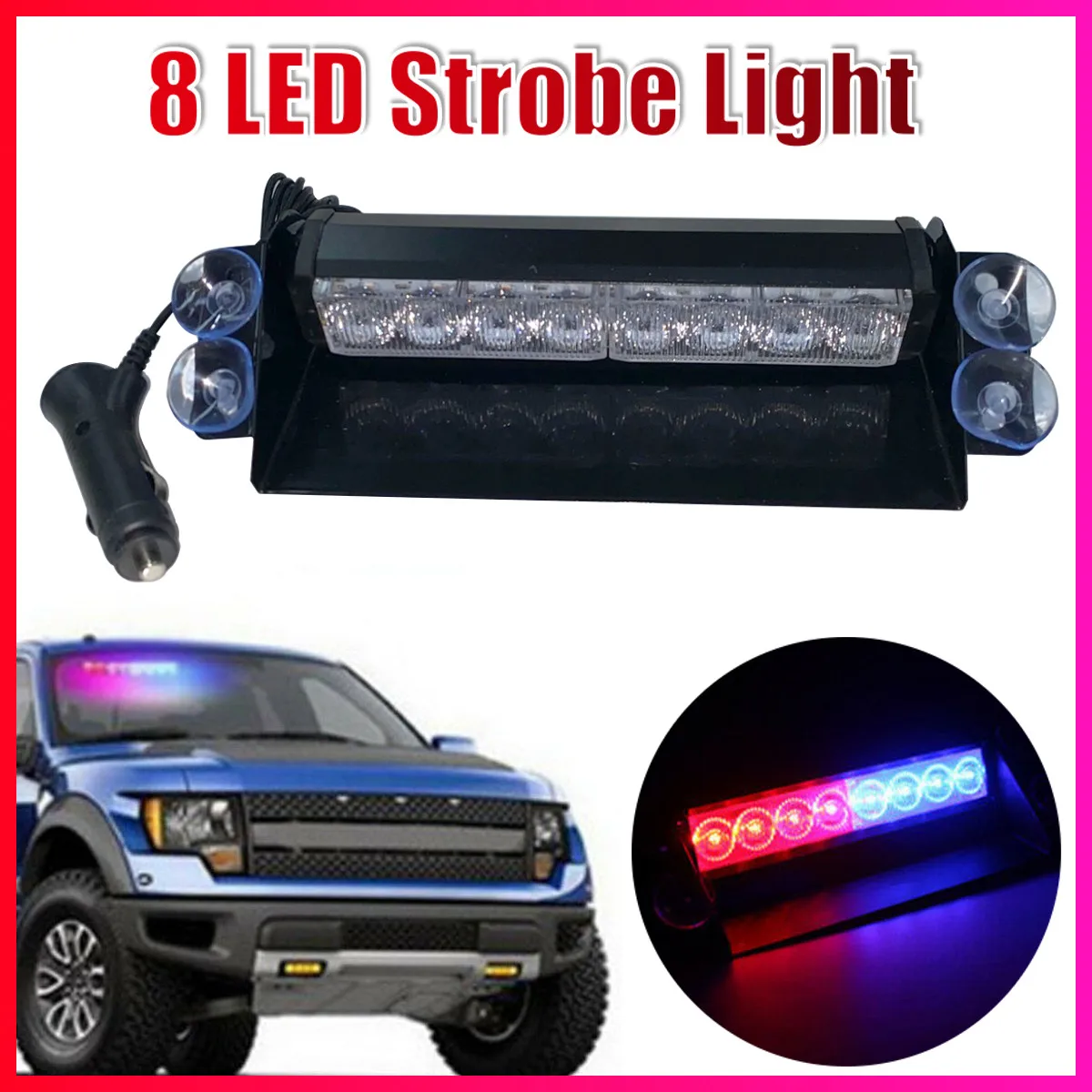 

Strobe Flash Light 8 LED Car Emergency Beacon Warning Anti-Theft Caution Lamp LED Flashing Simulation Auto Car Bus Truck Lamp