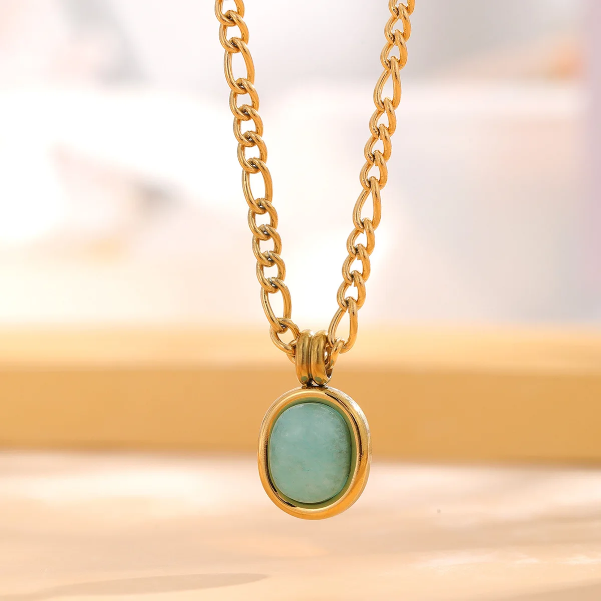 

Tarnish Free Elegant Ladies Stainless Steel Gold Plated necklaces NaturaI TIanhe Stone Pendant Necklace For Women Jewelry Gifts