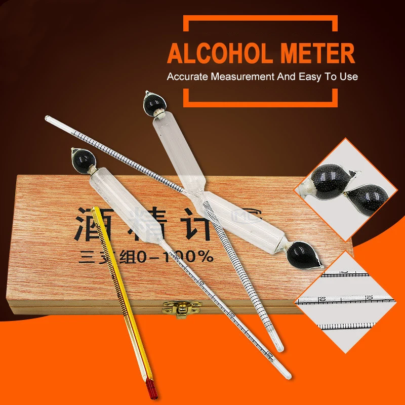 

4pcs / set 0-100% Alcoholometers Professional Breathalyzer Alcohol Tester Meter Concentration for Wine Alcohol with Thermometer