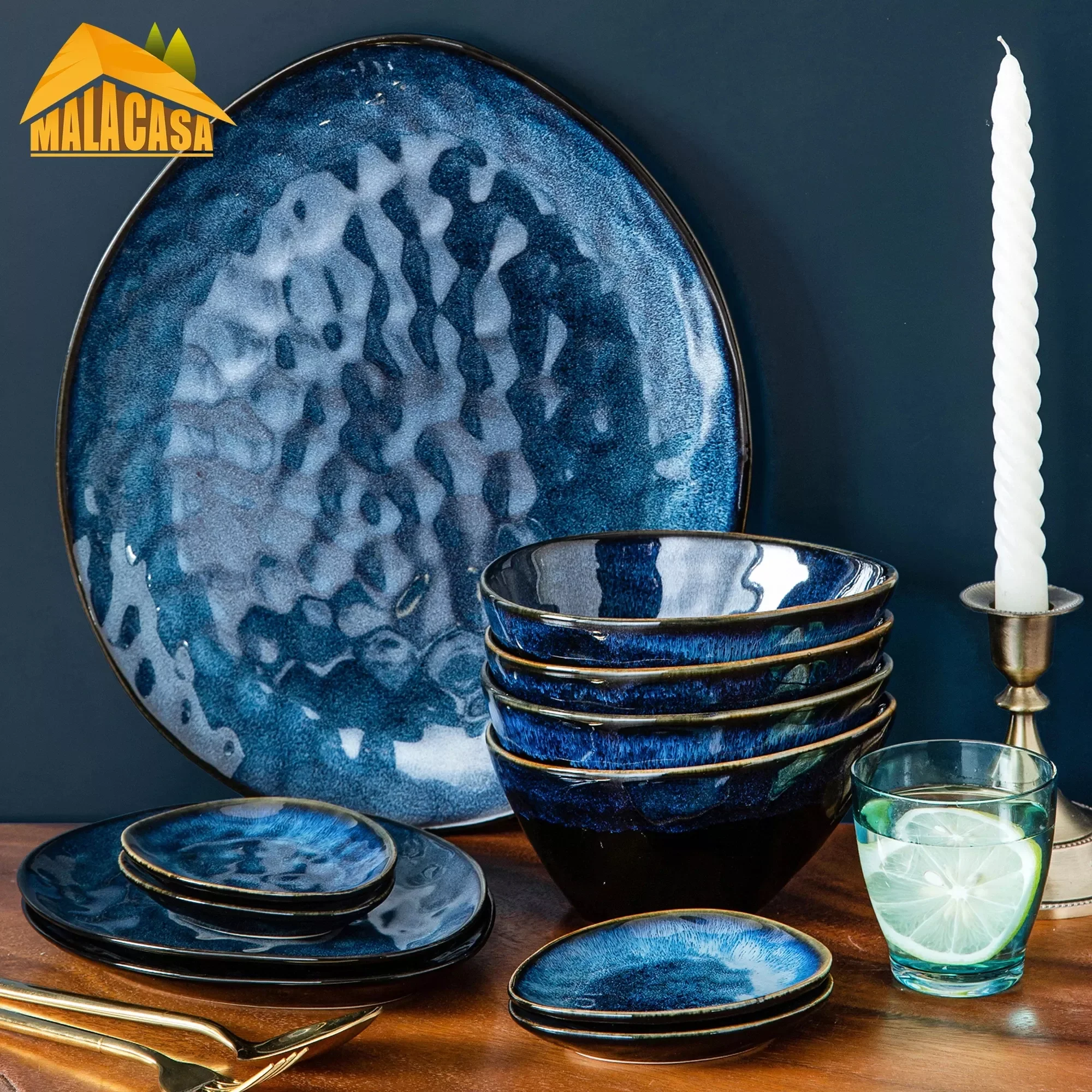 

Starry 23-Piece Dinner Set Vintage Ceramic Stoneware Dinnerware Set Kiln Change Glaze Serving Dish Plate Tableware Set