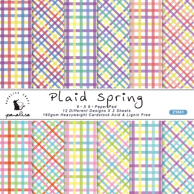 

12 Sheet 6" Plaid Scrapbook Paper Pad Handmade Color Paper Single-Sided Cardstock Pattern Paper Pack Craft Paper Background Pad