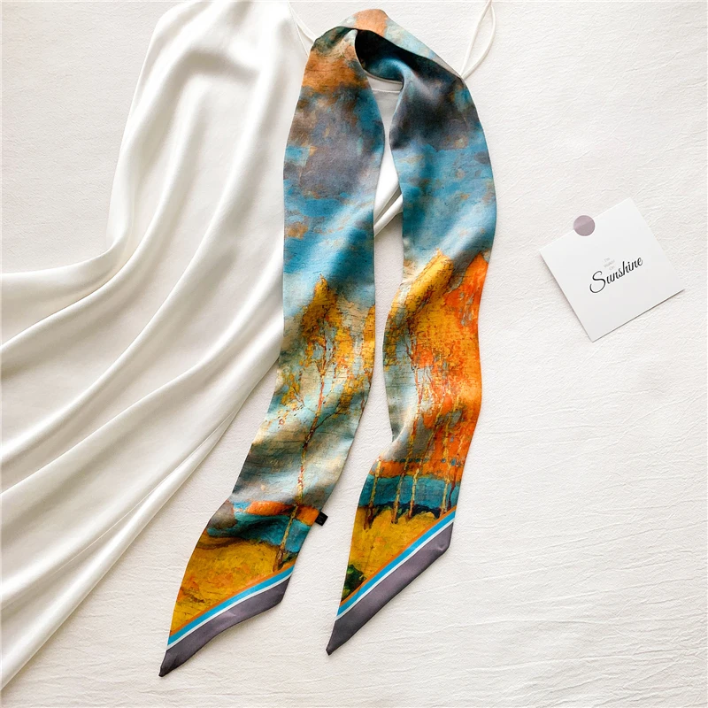 

Длинный шелковый шарф-лента с принтом для женщин, роскошные аксессуары для волос, ручная сумка, платок, шейный платок, шарфы, бандана, новинк...