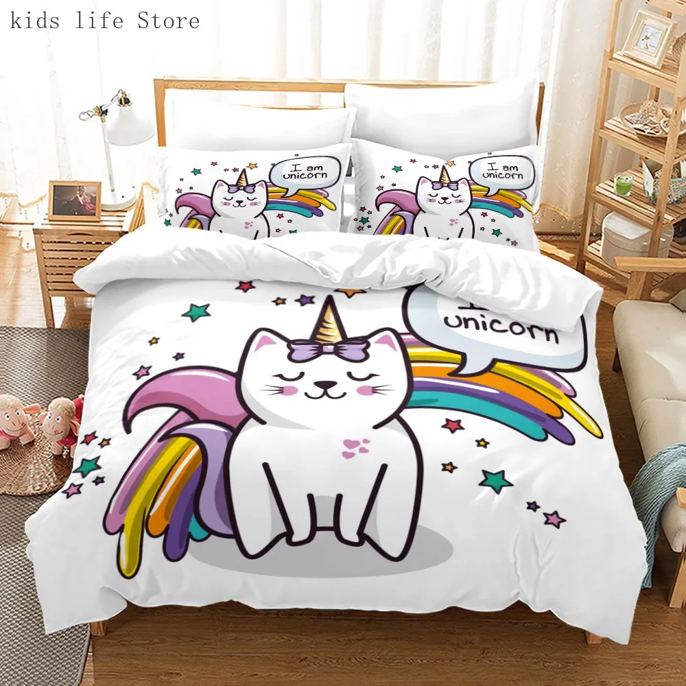 

Детский комплект постельного белья с изображением животных и кошек, милый мультяшный пододеяльник, мягкое постельное белье, одинарный и дв...