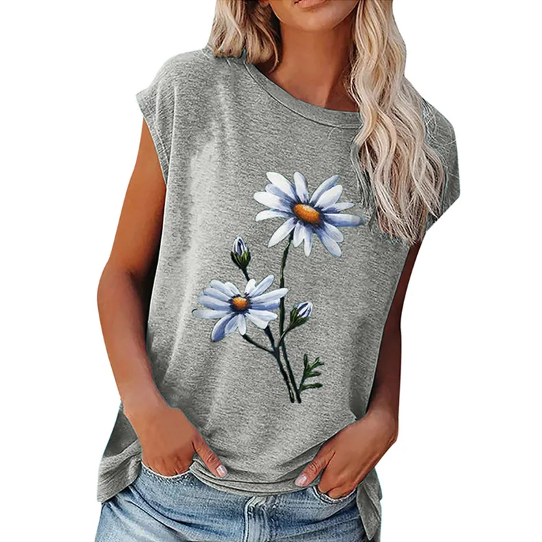

Ladies Shirt Spring and Summer New Women's Tops Round Neck Loose Floral Print Short-sleeved T-shirt Female